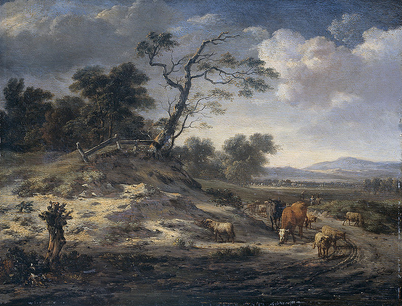 Jan Wijnants Landscape with cattle on a country road.